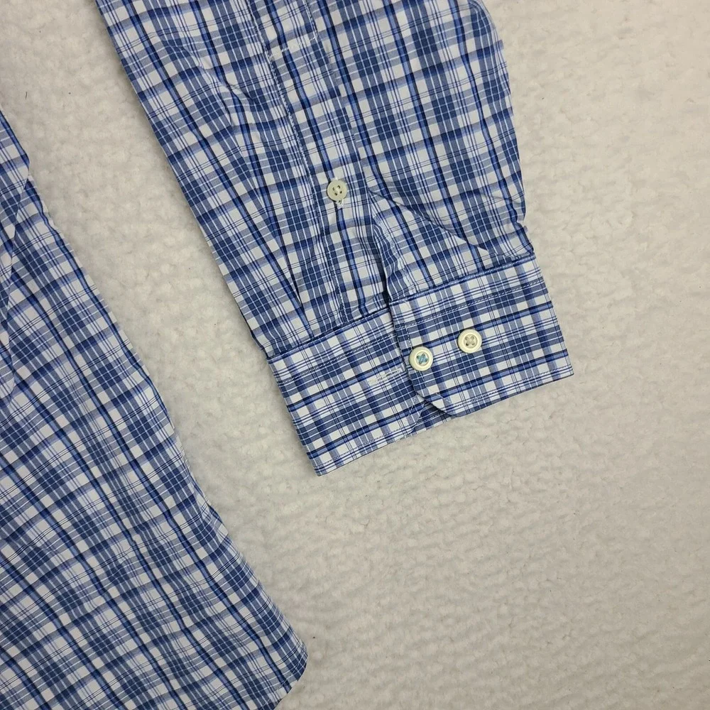 Banana Republic Shirt Men XL Blue Plaid Grant Fit 120s Supima Cotton Button Up *